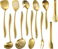 304 Stainless Steel Matte Kitchen Utensils Set 11 Pcs Long Metal Cooking Utensils Set Gold Cooking Utensils Set Dishwasher Suitable – Durable Stainless Steel Construction for Flexible Room-to-Room Use