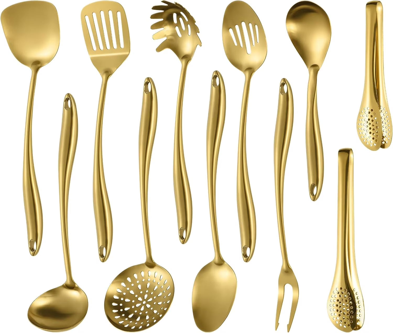 304 Stainless Steel Matte Kitchen Utensils Set 11 Pcs Long Metal Cooking Utensils Set Gold Cooking Utensils Set Dishwasher Suitable – Durable Stainless Steel Construction for Flexible Room-to-Room Use