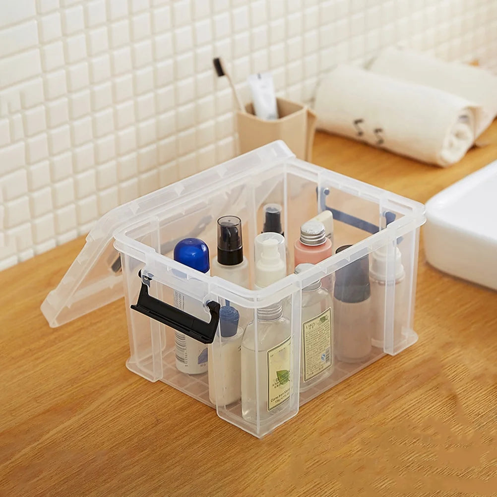 4Pcs Multi-functional Toy Storage Box Plastic Sundries Organizer with Lid Handles 8.5x6.5x5.0cm – Secure Lid Design for Flexible Room-to-Room Use