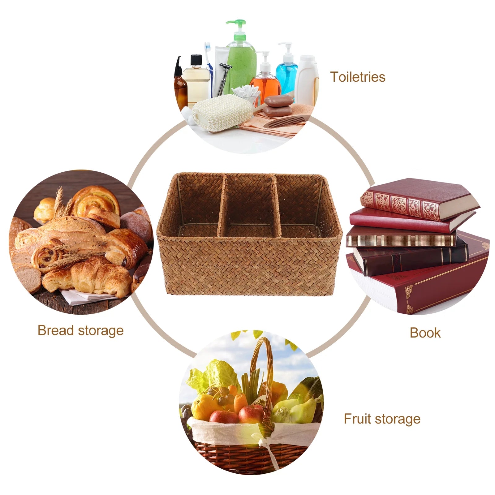 Straw Desktop Storage Box Pantry Basket Bins Hamper for Shelves with Lid Chocolate – Secure Lid Design for Flexible Room-to-Room Use