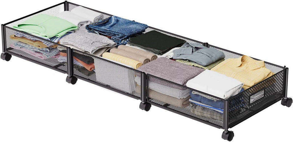 47.2'' Long Under Bed Storage on Wheels 57.6L Large Capacity Rolling Under the Bed Storage Containers Tool-Free Assembly Foldable Underbed Shoes Clothes Toy Drawers – Multiroom Organization Format for Flexible Room-to-Room Use