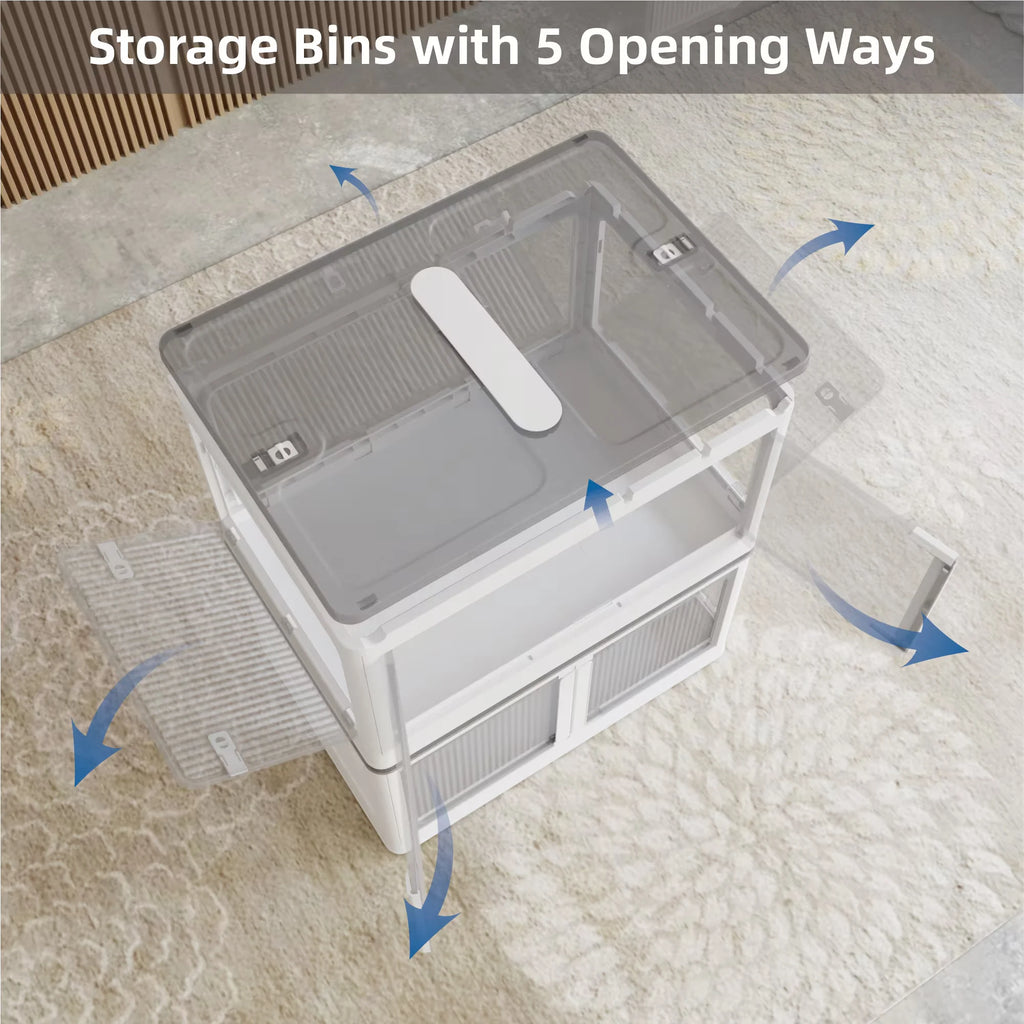 384QT 3-Pack Transparent Stackable Storage Bins with 5 Doors to Open with Wheels Folding Plastic Craft Containers Large Closet Organizers Box for Bedrooms Living Rooms Study Kids' Toys White – Stackable Organization for Flexible Room-to-Room Use