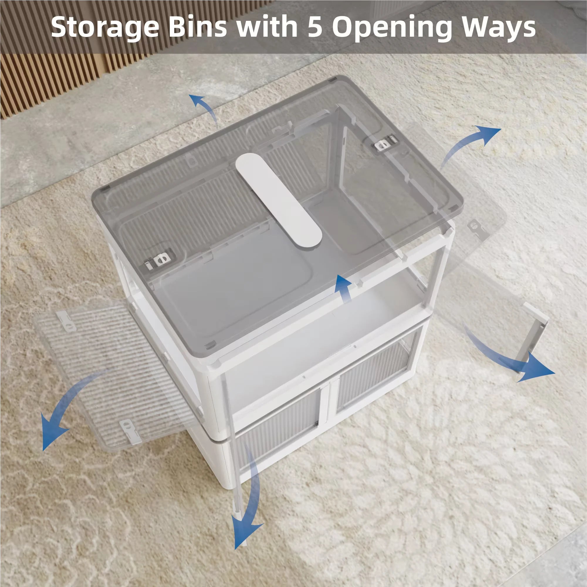 384QT 3-Pack Transparent Stackable Storage Bins with 5 Doors to Open with Wheels Folding Plastic Craft Containers Large Closet Organizers Box for Bedrooms Living Rooms Study Kids' Toys White – Stackable Organization for Flexible Room-to-Room Use