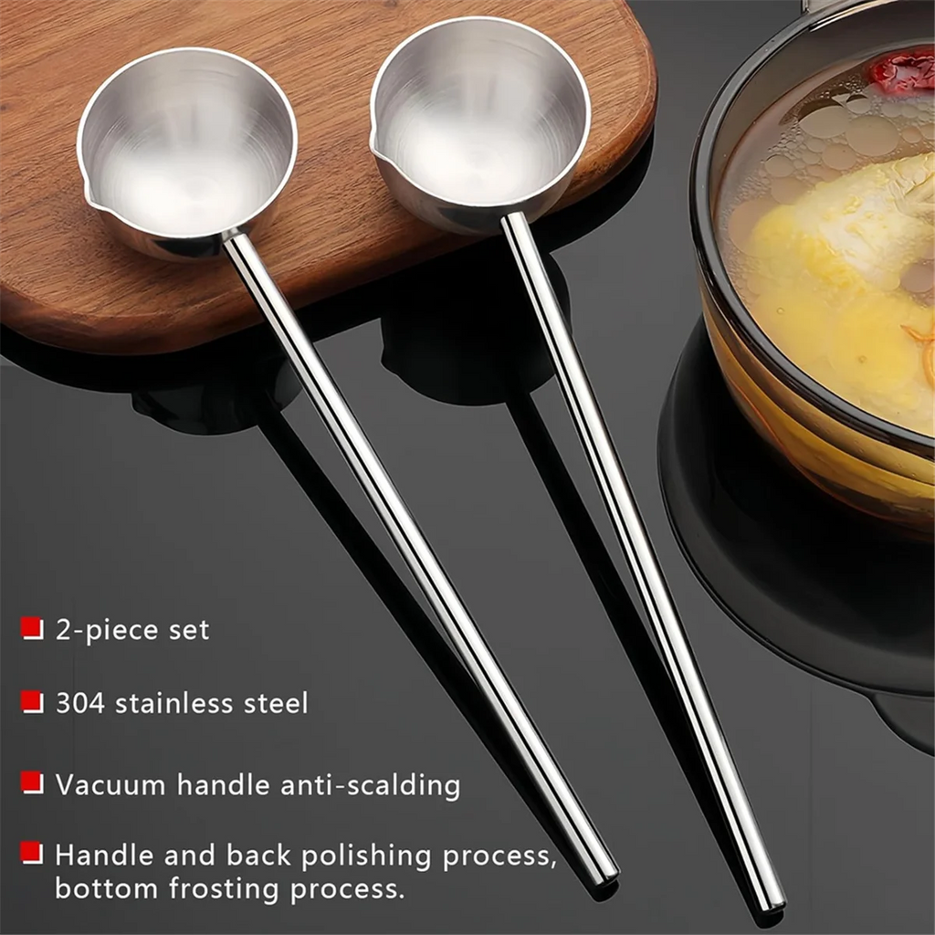 Small Soup Ladle Stainless Steel Metal Deep Spoon with Pour Spout 2 Oz Long Handle Gravy Ladles Heat- 10.5 Inch – Convenient Carry Handles for Flexible Room-to-Room Use