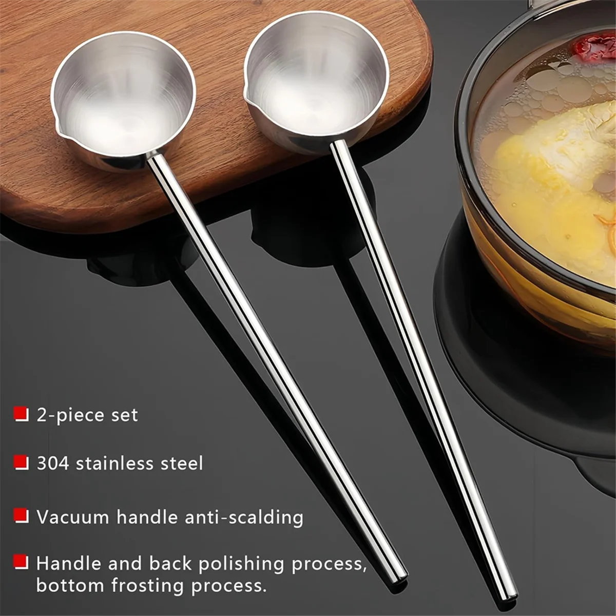 Small Soup Ladle Stainless Steel Metal Deep Spoon with Pour Spout 2 Oz Long Handle Gravy Ladles Heat- 10.5 Inch – Convenient Carry Handles for Flexible Room-to-Room Use