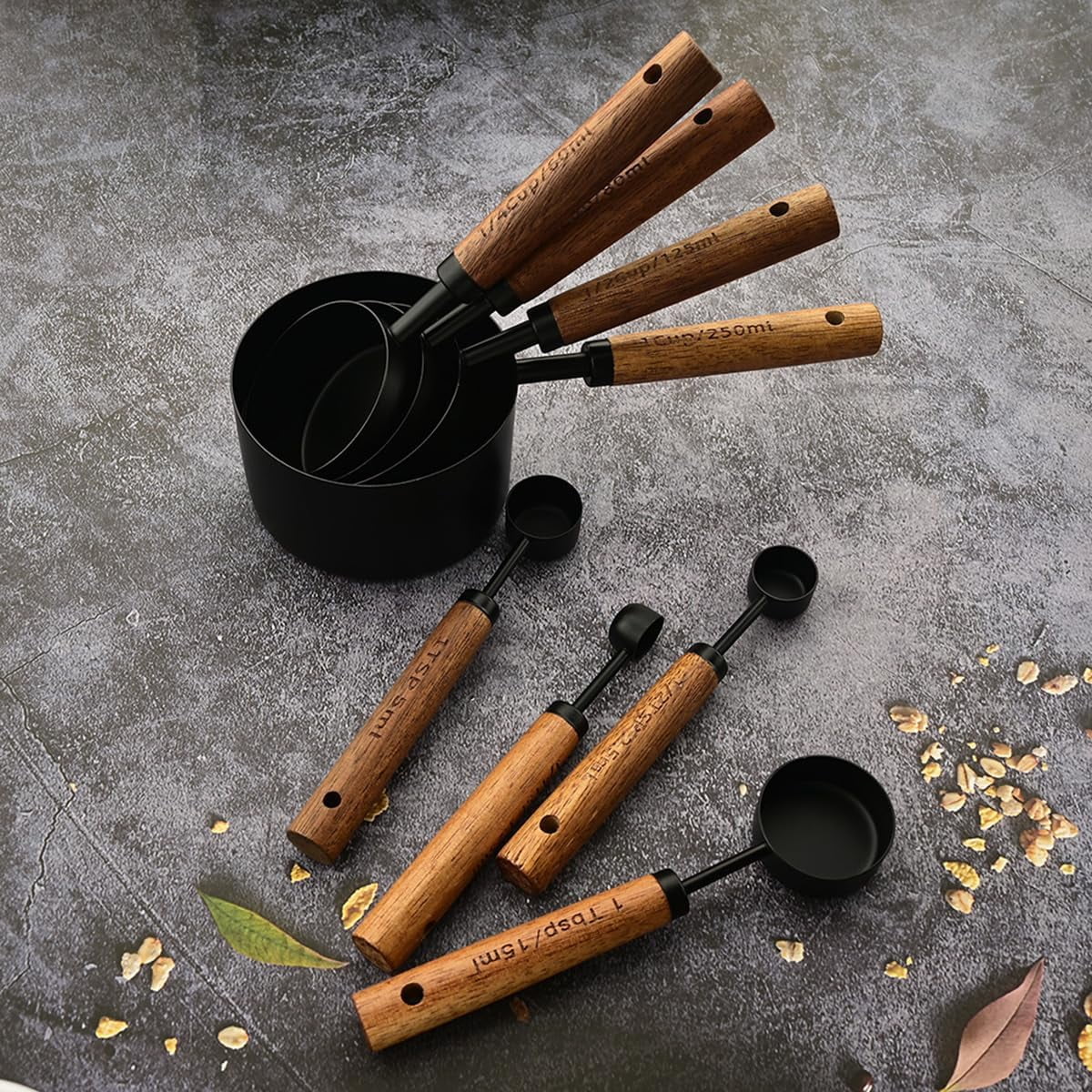 8 pieces Golden Measuring Cups Set and Measuring Spoons Set with Scale Wooden Handle Stainless Steel Dry & Liquid Measuring Cup for Cooking Baking – Convenient Carry Handles for Flexible Room-to-Room Use