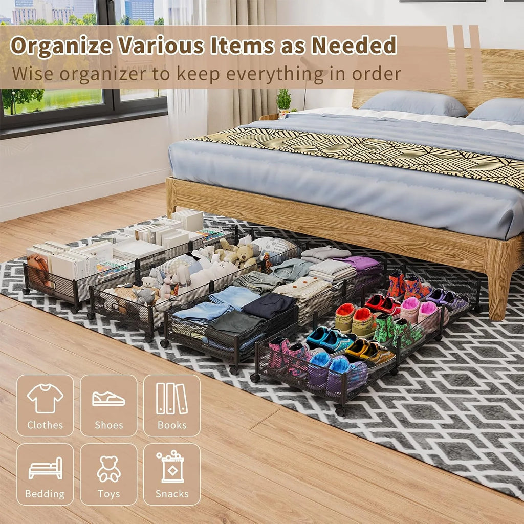 47.2'' Long Under Bed Storage on Wheels 57.6L Large Capacity Rolling Under the Bed Storage Containers Tool-Free Assembly Foldable Underbed Shoes Clothes Toy Drawers – Everyday Household Format for Flexible Room-to-Room Use