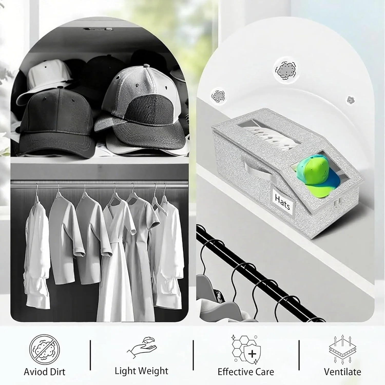 4 PCS Stackable Hat Storage for Baseball Caps Hat Storage Boxes for Closet Holds up to 12 Caps with Cardboard Hat Organizer for Women & Men (Grey) – Stackable Organization for Flexible Room-to-Room Use
