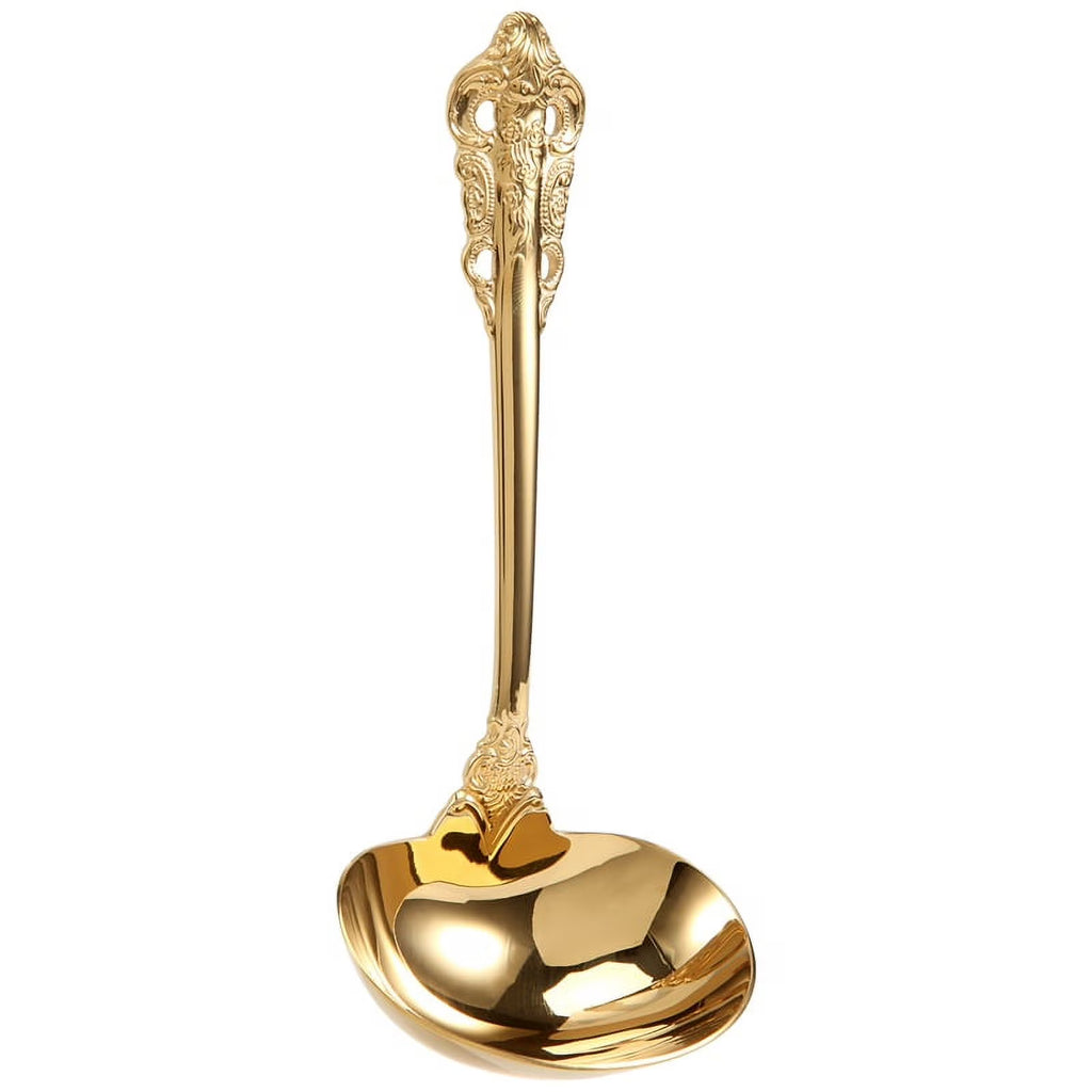 304 Stainless Steel Soup Ladle Cooking Tool Kitchen Gold Plated Spoon – Durable Stainless Steel Construction for Flexible Room-to-Room Use
