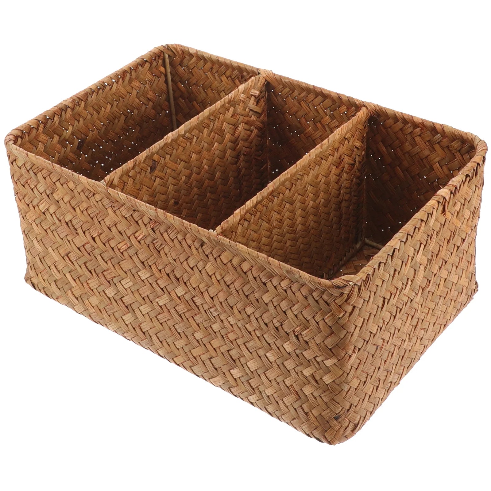 Straw Desktop Storage Box Pantry Basket Bins Hamper for Shelves with Lid Chocolate – Secure Lid Design for Flexible Room-to-Room Use