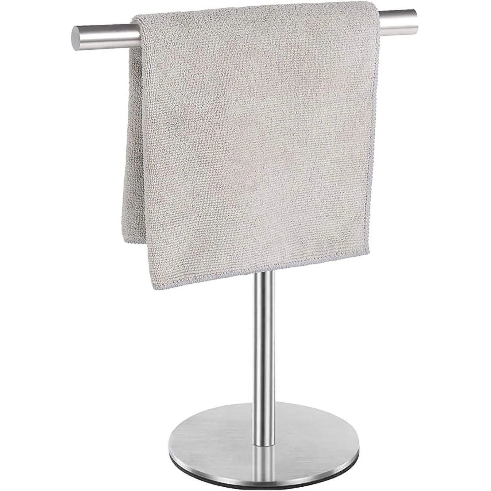 Brushed Standing Towel Rack Heavy Duty Base Stainless Steel T-Shaped Hand Towel Stand for Bathroom Kitchen. – Durable Stainless Steel Construction for Flexible Room-to-Room Use