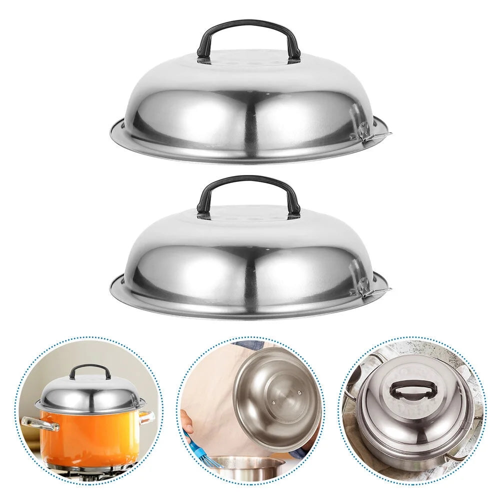 unbranded 2Pcs Stainless Steel Pot Covers 28.5cm Pot Lids Kitchen Accessories (Silver) – Durable Stainless Steel Construction for Flexible Room-to-Room Use