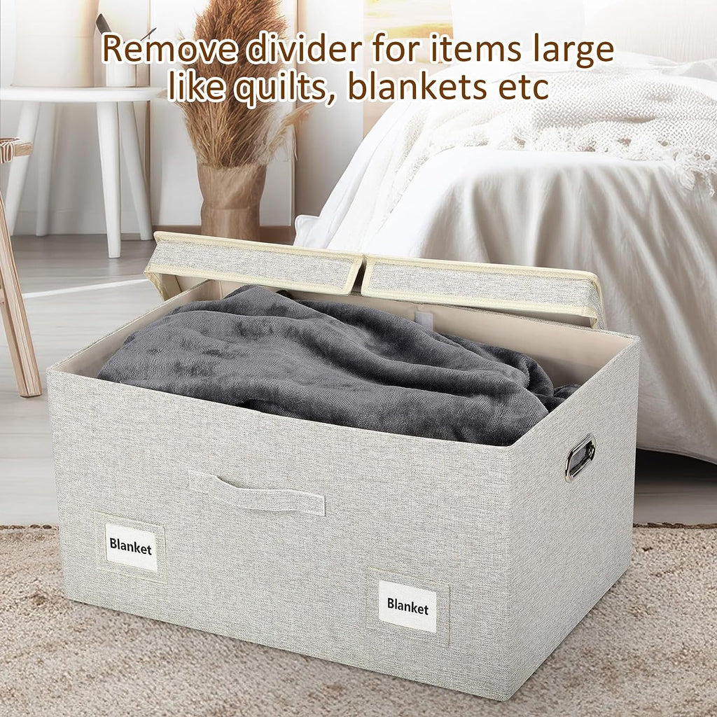 Medium 15" 21 Quart Collapsible Stackable Storage Bins with Lids 5 Packs Beige Foldable Fabric Closet Boxes Heavy-duty Lidded Linen Cube Baskets Container Organizers and Storage – Everyday Household Format for Flexible Room-to-Room Use