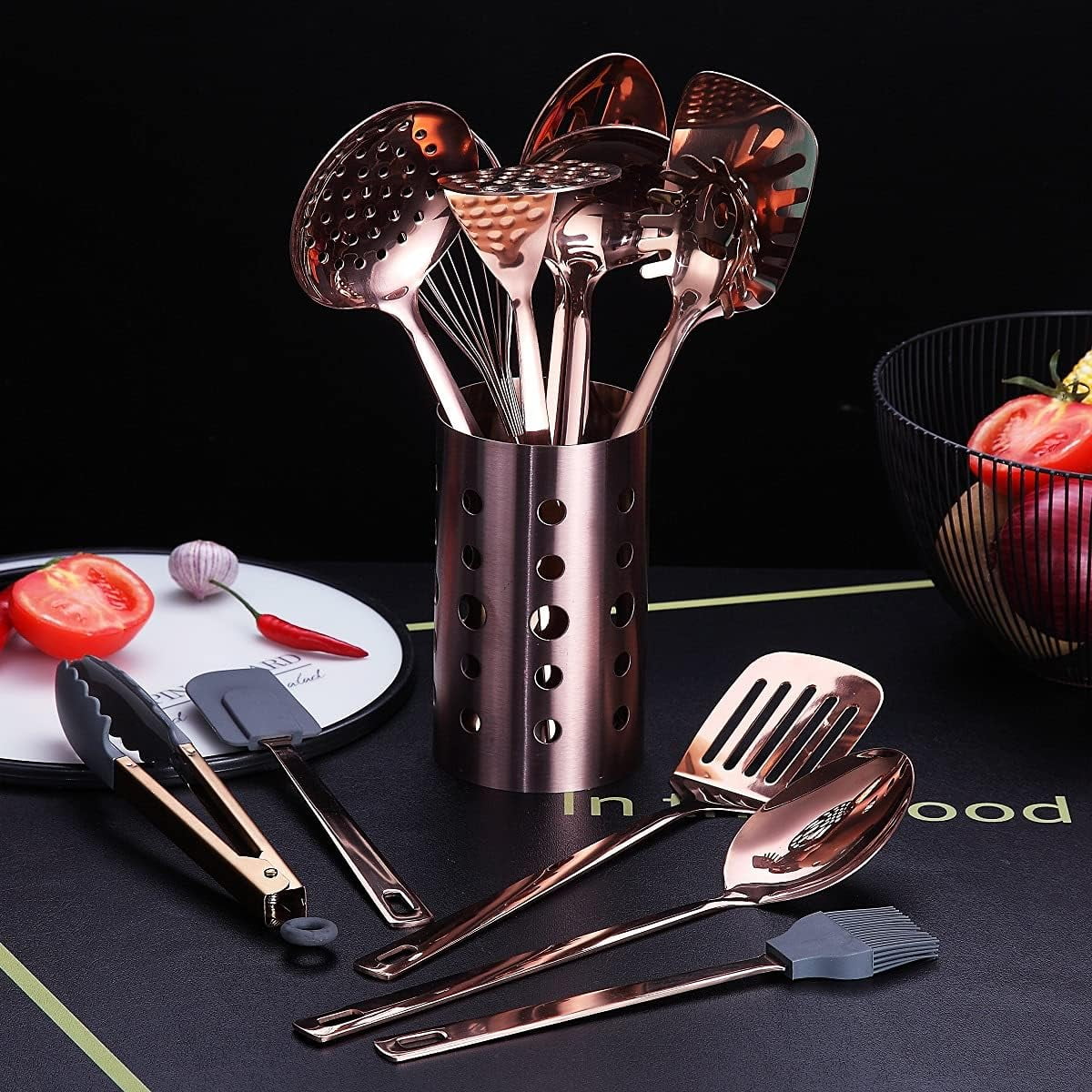 Copper Kitchen Utensils Set,13 Pieces Stainless Steel Cooking Utensils Set with – Durable Stainless Steel Construction for Flexible Room-to-Room Use