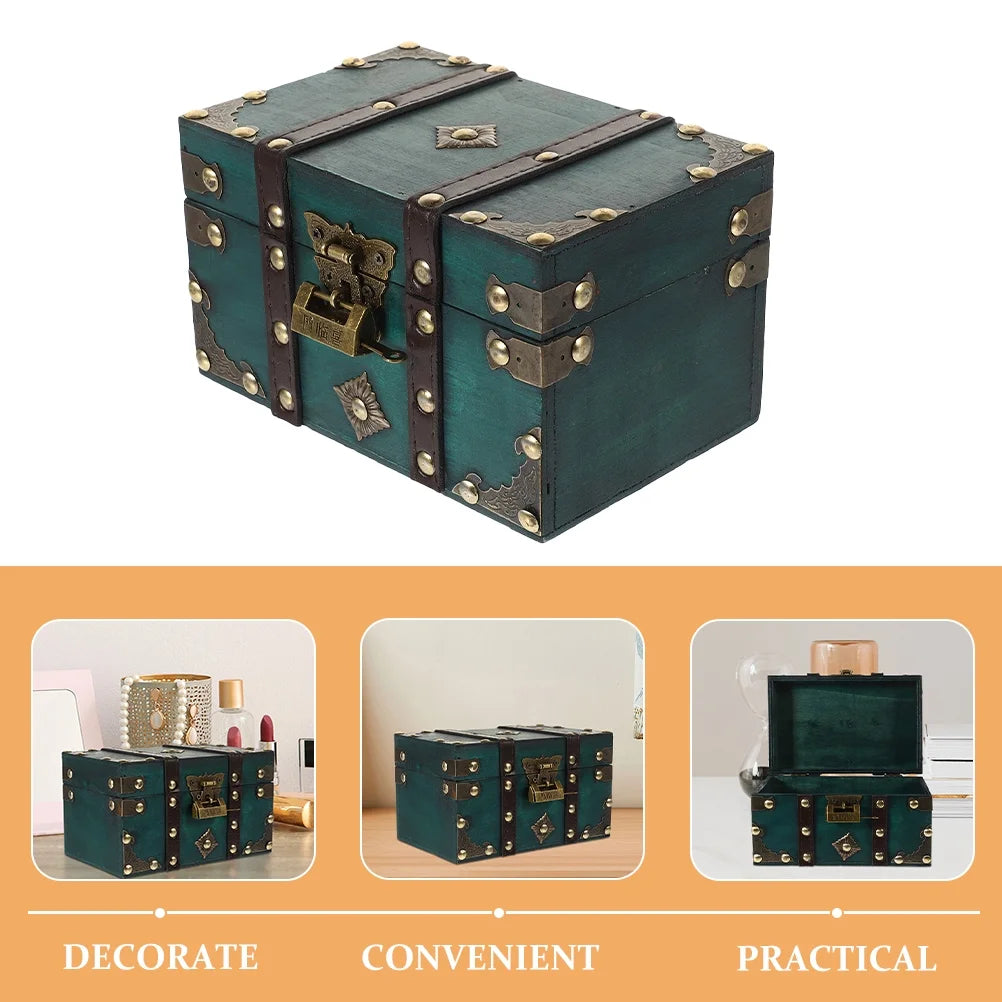 Wooden Storage Box Keepsake Stash Photo Treasure Chest Crate Dark Green – Natural-Look Construction for Flexible Room-to-Room Use