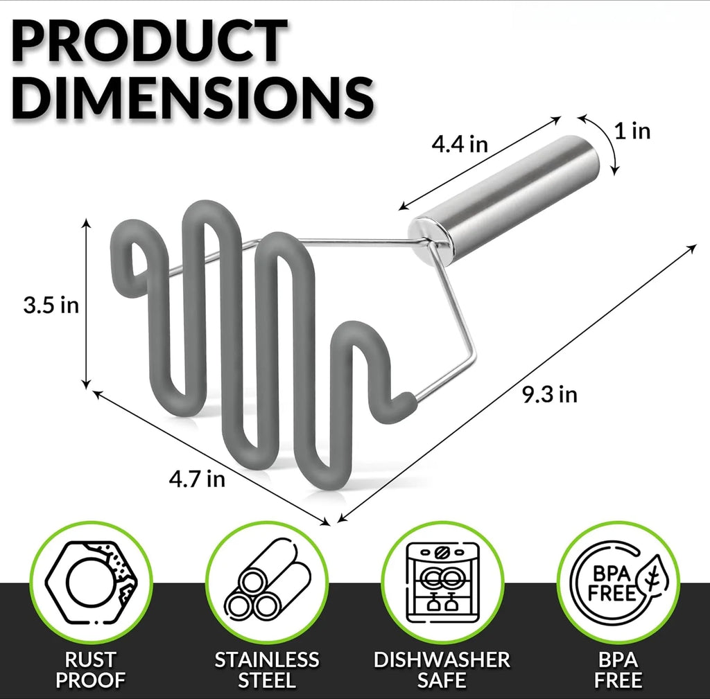 Scratch-resistant silicone potato masher kitchen tool potato masher stainless steel wrapped durable silicone potato smasher gray – Durable Stainless Steel Construction for Flexible Room-to-Room Use