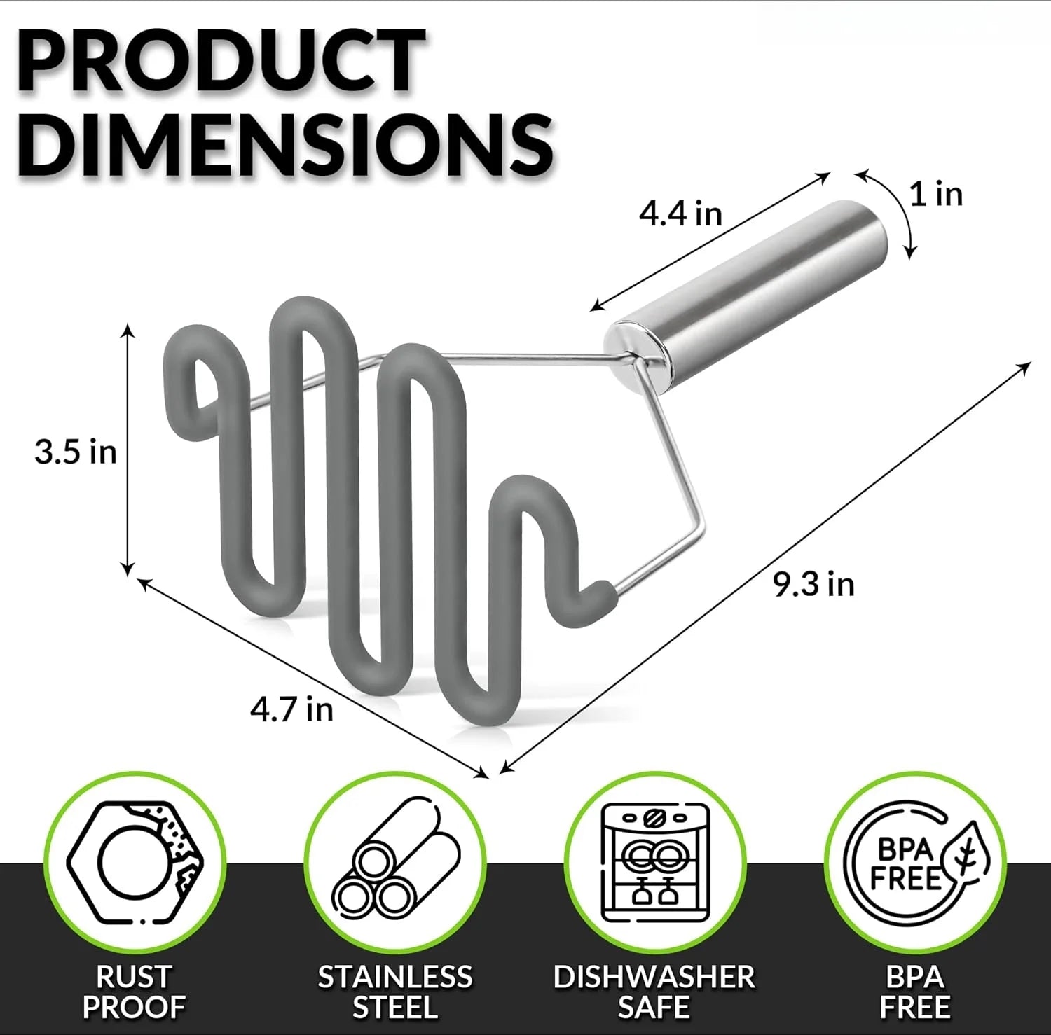 Scratch-resistant silicone potato masher kitchen tool potato masher stainless steel wrapped durable silicone potato smasher gray – Durable Stainless Steel Construction for Flexible Room-to-Room Use