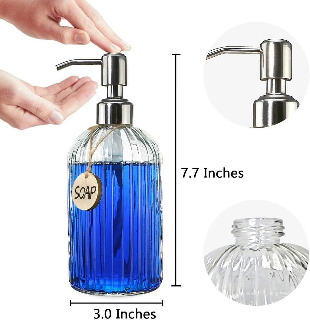 18 Oz Clear Glass Soap Dispenser with Rust-resistant Stainless Steel Pump Refillable Liquid Hand soap Dispenser for Bathroom Well-crafted Kitchen Soap Dispenser – Clear-View Organization for Flexible Room-to-Room Use