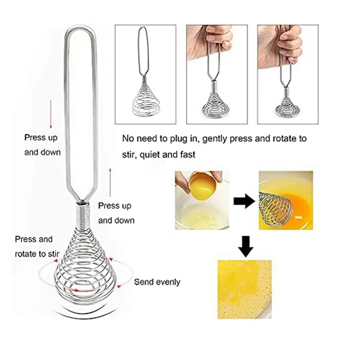 Stainless Steel Spring Coil Whisk Wire Whip-Cream Egg Beater -Cream Hand Mixer Kitchen Tool Accessories for Mixing – Durable Stainless Steel Construction for Flexible Room-to-Room Use