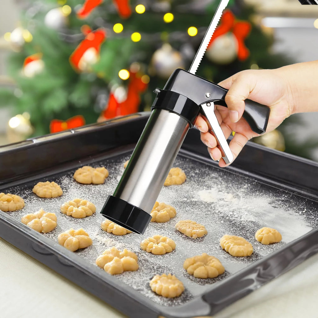 Stainless Steel Cookies Press Cookies Press for Baking,Cookie Press Gun Kit with 13 Cookie Discs and 8 Piping Tips for DIY cake Maker Decorating Baking Supplies – Durable Stainless Steel Construction for Flexible Room-to-Room Use