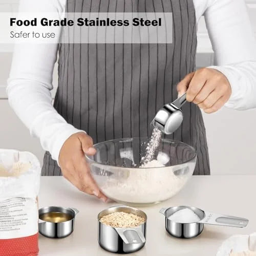 Measuring Cups 7PCS Stainless Steel Measuring Cups with a Storage Bag for Cooking & Baking Dishwasher Suitable – Durable Stainless Steel Construction for Flexible Room-to-Room Use