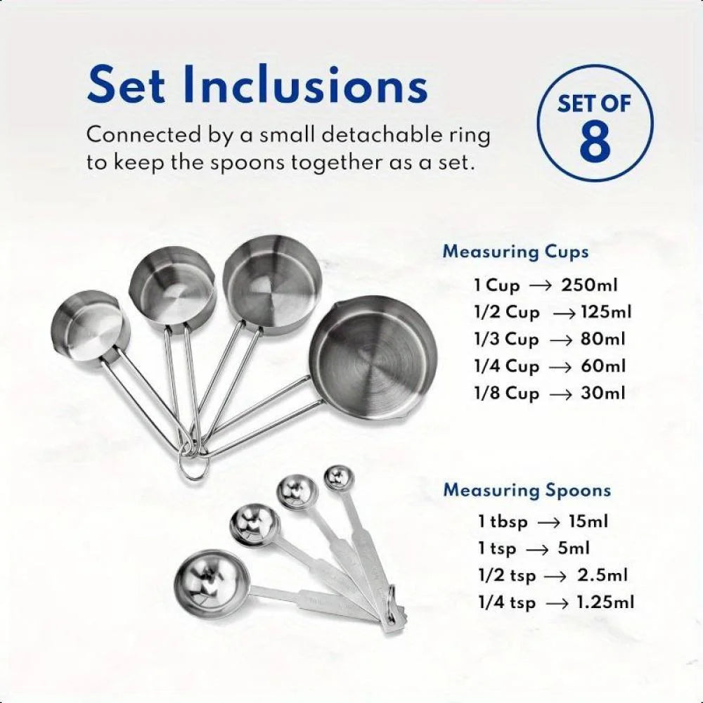 Stainless Steel Measuring Spoons and Measuring Cups Kitchen Tools for Drying and Liquid Ingredients Cooking and Baking Categories Measuring Spoons Measuring Cups Scale Bowls – Durable Stainless Steel Construction for Flexible Room-to-Room Use