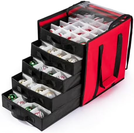 Christmas Ornament Storage Containers -Holds Up to 100 Holiday Ornaments with 5 Removable Trays Large Storage Box with Clear Covered Top & Sturdy Handles – Clear-View Organization for Flexible Room-to-Room Use