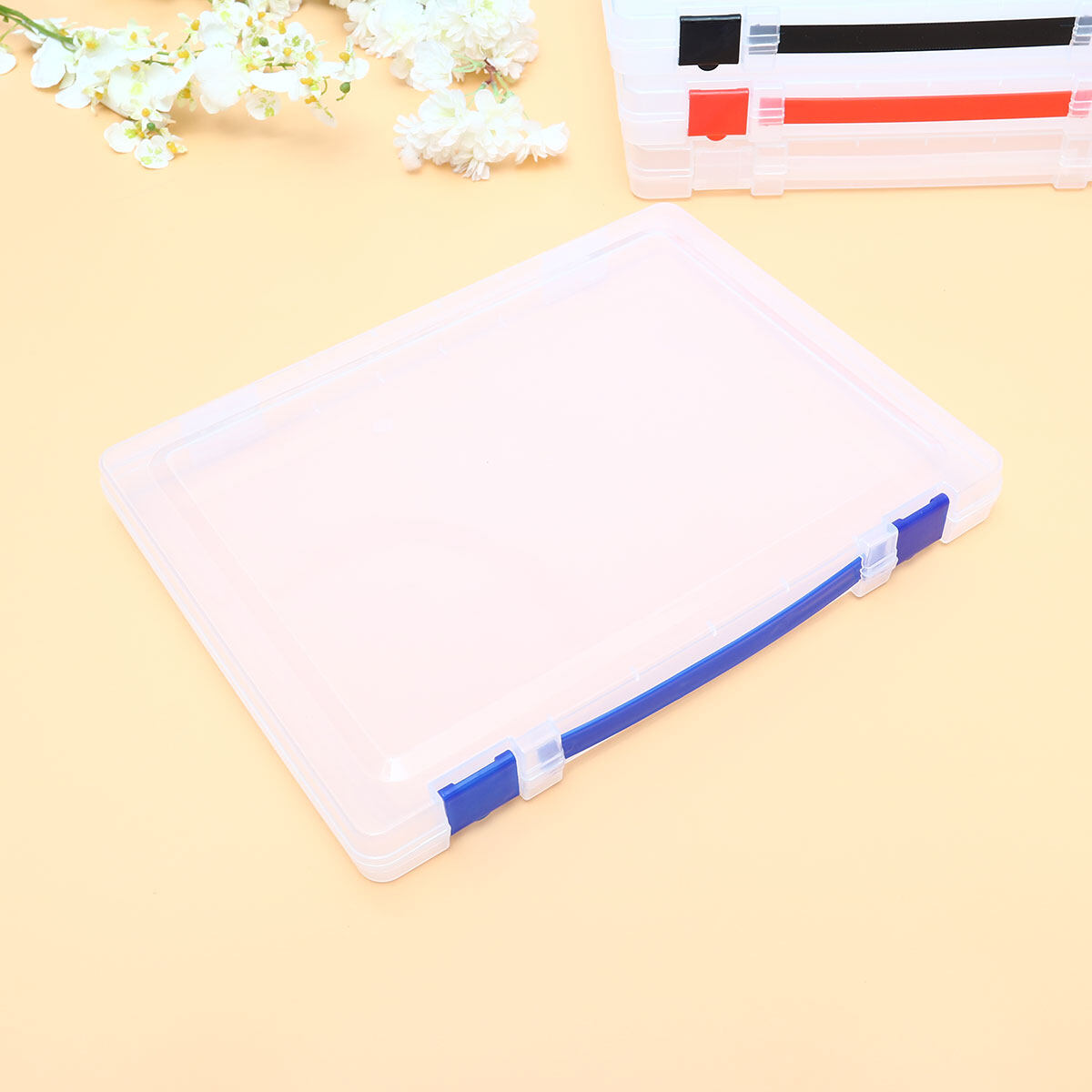 Transparent Storage Box Clear Plastic Document Paper Filling File Case Portable Ducoment Storage Holder with Blue Buckle – Multiroom Organization Format for Flexible Room-to-Room Use