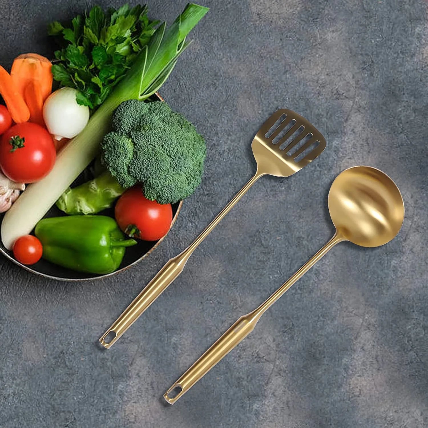 7pcs/ Set Gold Cooking Utensils Suitable for everyday use Kitchen Tool with Holder Stainless Steel – Durable Stainless Steel Construction for Flexible Room-to-Room Use
