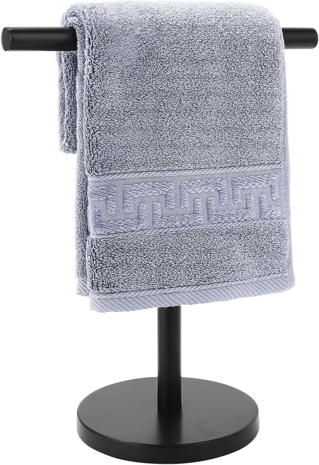 T-Shape Bath Hand Towel Holder Stand Stainless Steel Free Standing Hand Towel Rack with Heavy Base for Bathroom Kitchen & Countertop Matte Black – Durable Stainless Steel Construction for Flexible Room-to-Room Use