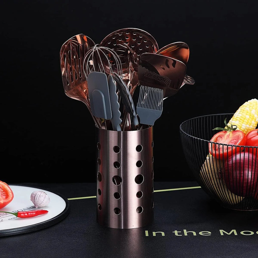 Copper Kitchen Utensils Set,13 Pieces Stainless Steel Cooking Utensils Set with – Durable Stainless Steel Construction for Flexible Room-to-Room Use