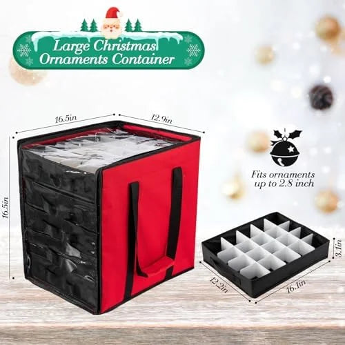 Christmas Ornament Storage Containers -Holds Up to 100 Holiday Ornaments with 5 Removable Trays Large Storage Box with Clear Covered Top & Sturdy Handles – Clear-View Organization for Flexible Room-to-Room Use