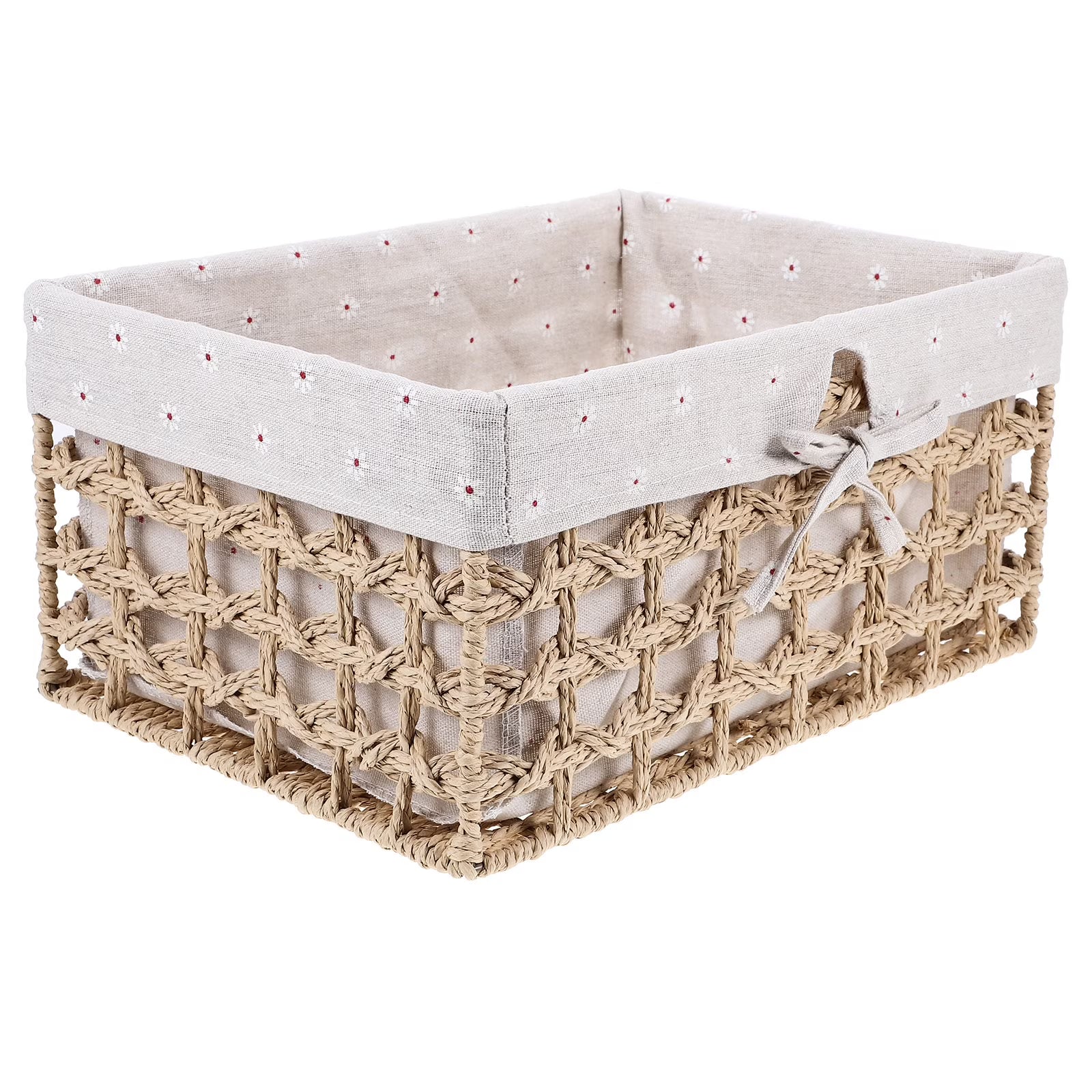 Rustic Storage Bins Grass Basket Cube Boxes with Lids Fabric Toy Sundries – Everyday Household Format for Flexible Room-to-Room Use