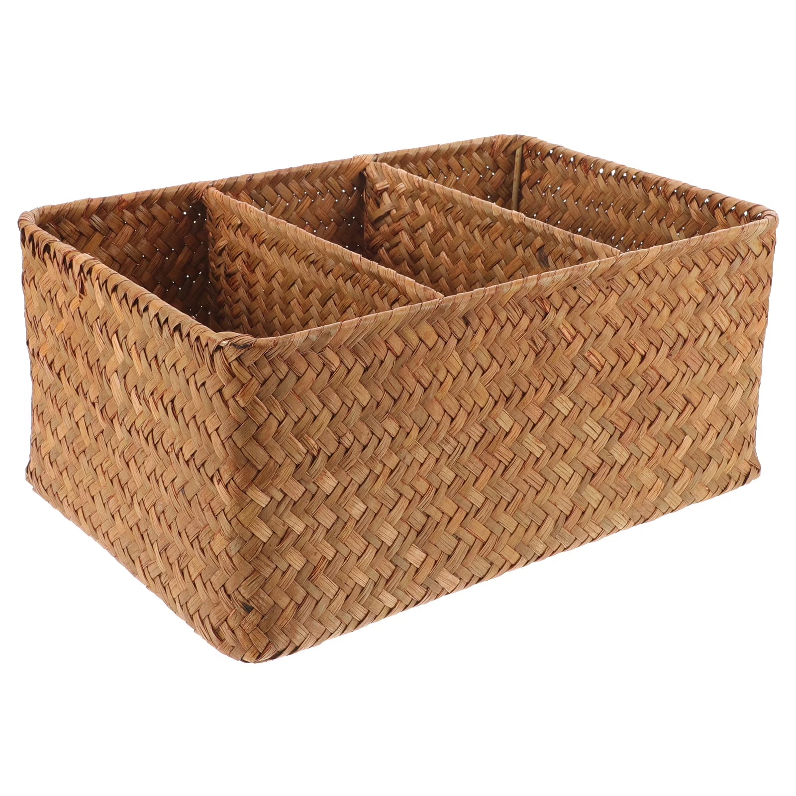 Straw Desktop Storage Box Pantry Basket Bins Hamper for Shelves with Lid Chocolate – Secure Lid Design for Flexible Room-to-Room Use