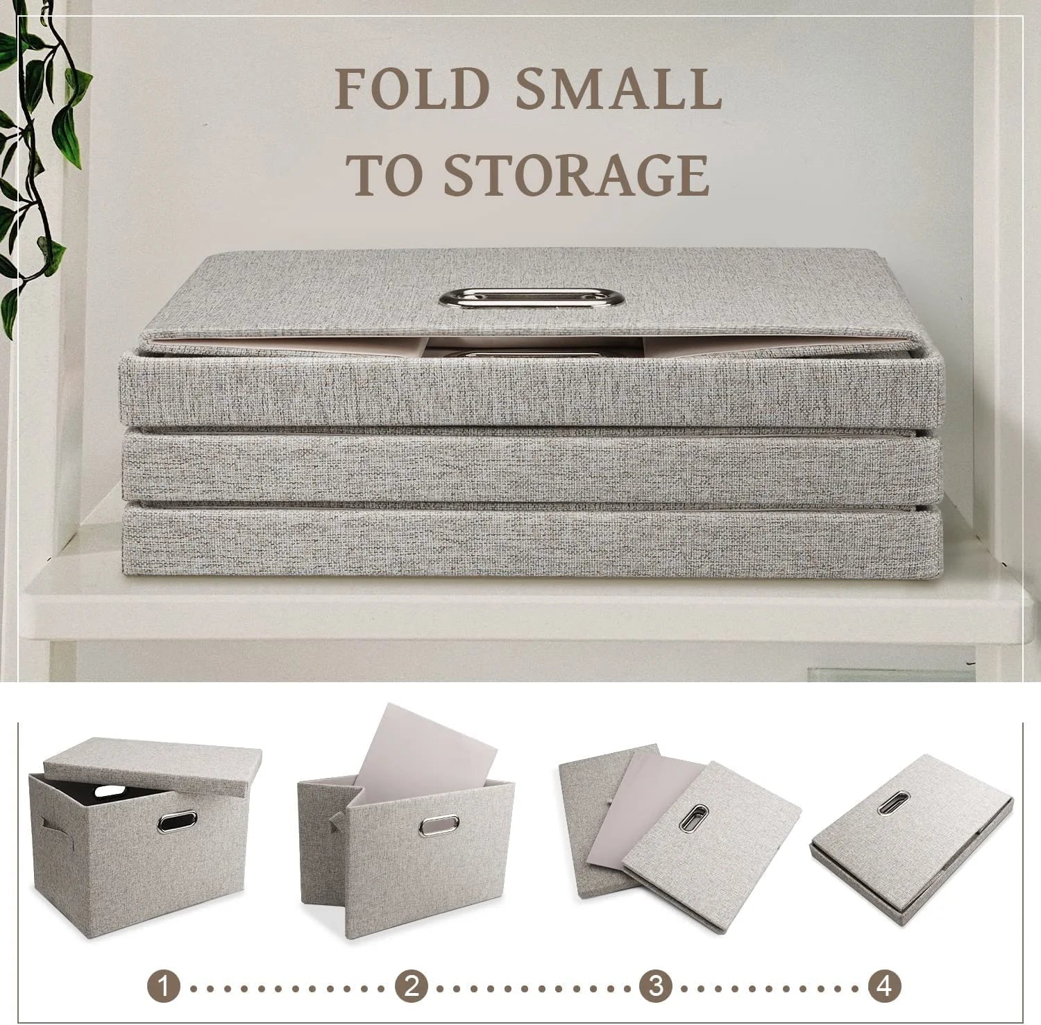 Medium 15" 21 Quart Collapsible Stackable Storage Bins with Lids 5 Packs Beige Foldable Fabric Closet Boxes Heavy-duty Lidded Linen Cube Baskets Container Organizers and Storage – Multiroom Organization Format for Flexible Room-to-Room Use
