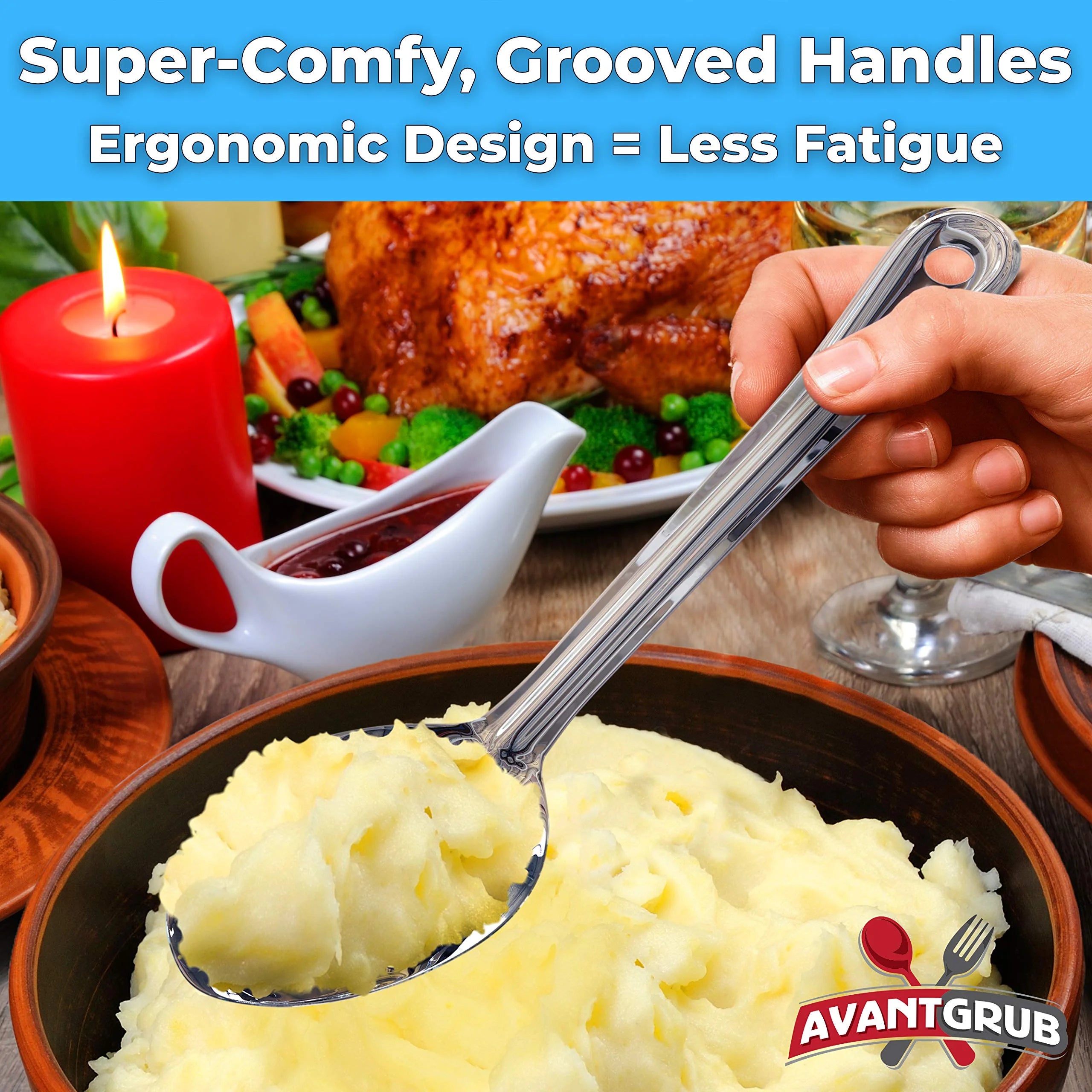 Super Strong 11 Inch Serving Spoon Ergonomic Stainless Steel Cooking Utensil Large Basting Spoon for Professional Restaurant Buffet Banquet Service and Home Chefs Silver – Durable Stainless Steel Construction for Flexible Room-to-Room Use