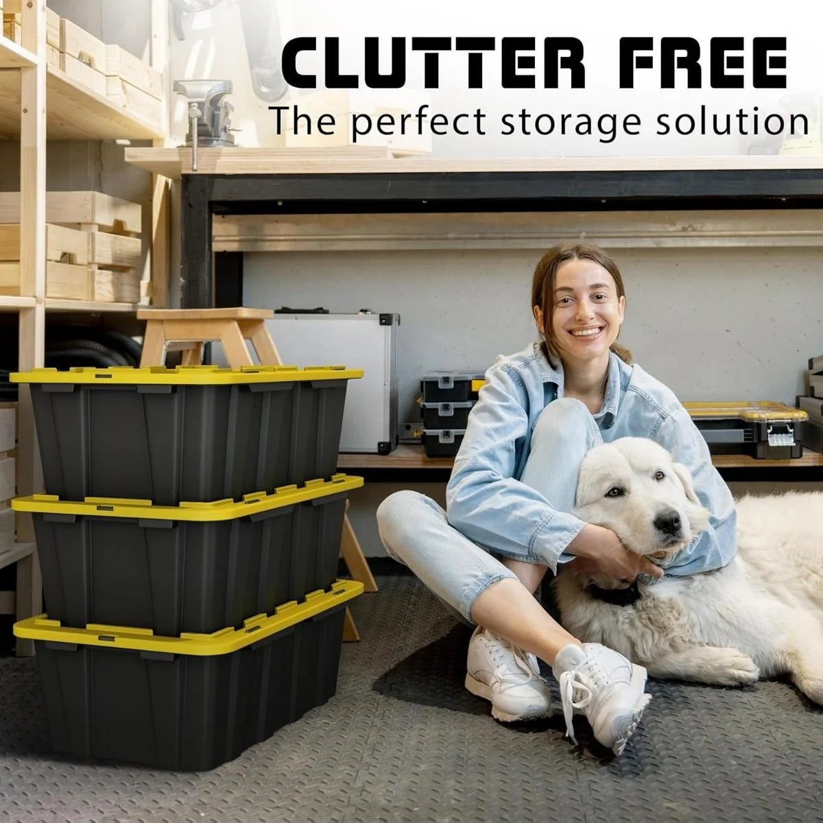 8 PACK of Medium 12 Gallon Plastic Storage Bin Tote Organizing Container with Ultra Durable Secure Latching Lids Stackable Extra Strength Clear with Built in Handle - Black and Yellow – Stackable Organization for Flexible Room-to-Room Use