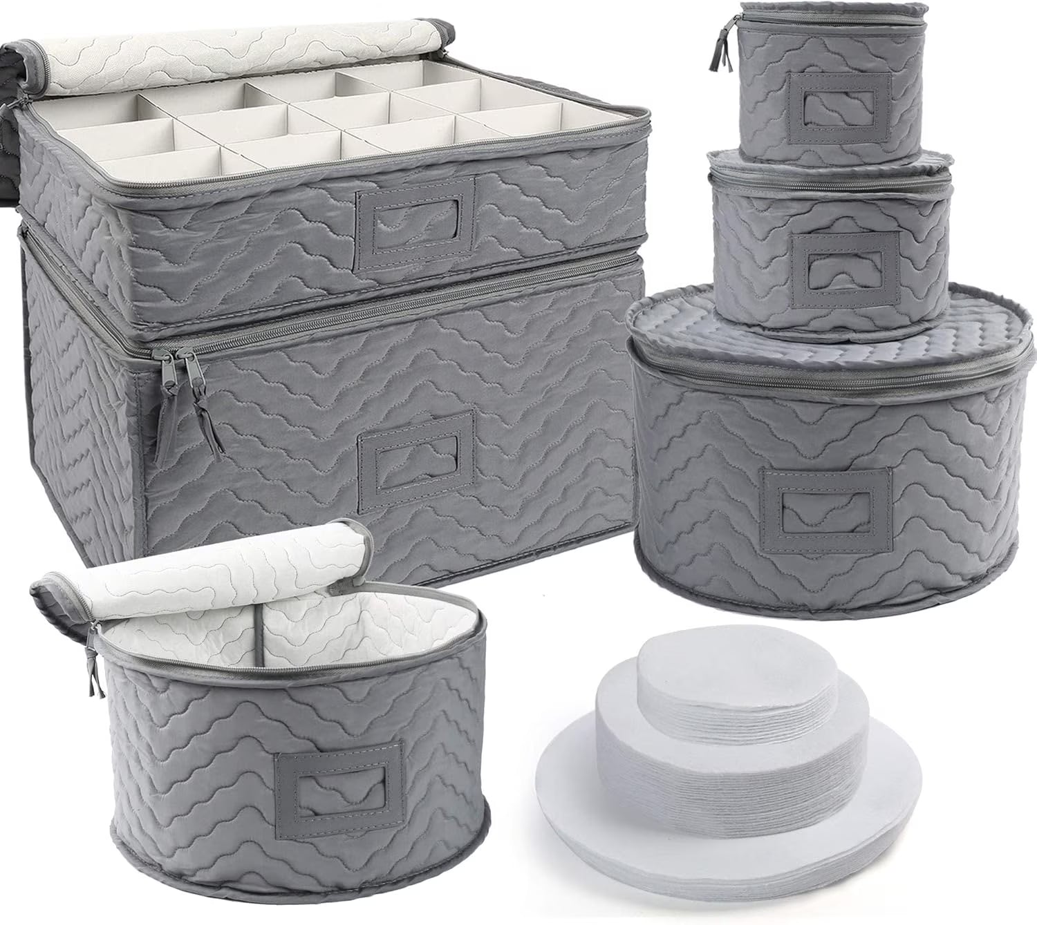 China Storage Containers - Quilted 6-Piece Set Storage Box- Stores Chinaware Stemware Dinnerware Dish Storage Service for 12 48 Pcs Felt Protectors Cardboard Dividers Included – Convenient Multi-Piece Set for Flexible Room-to-Room Use