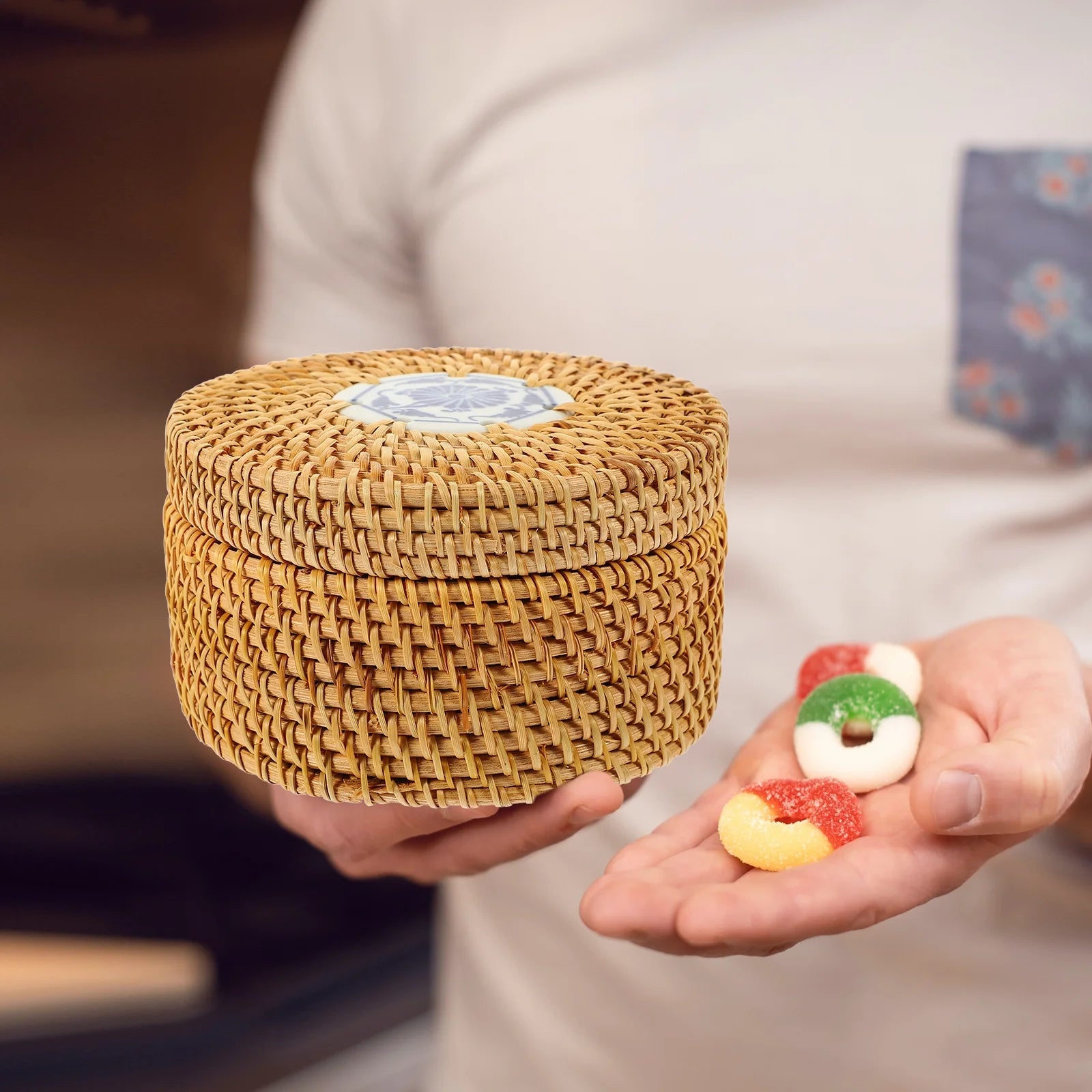 Toy Rattan Nut Box Household Storage Container 14X14X8CM – Practical Home Organization for Flexible Room-to-Room Use