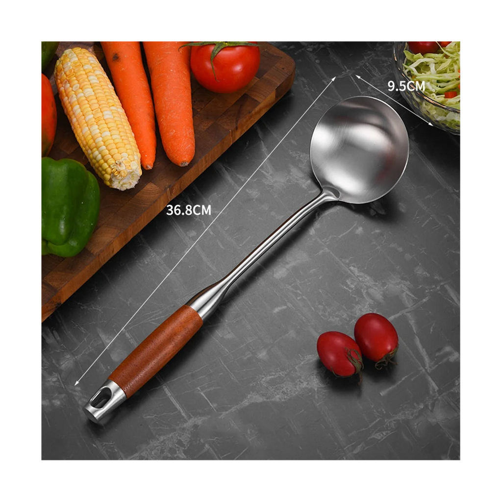 Stainless Steel for Carbon Steel Stainless Steel Wok Metal Wok Tools Set Wooden Handle Soup Ladle – Convenient Carry Handles for Flexible Room-to-Room Use