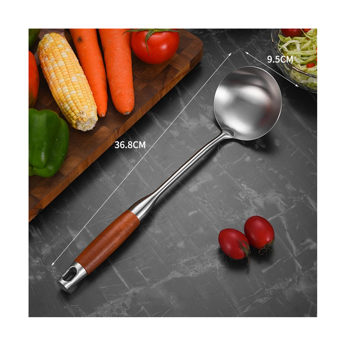 Stainless Steel for Carbon Steel Stainless Steel Wok Metal Wok Tools Set Wooden Handle Soup Ladle – Convenient Carry Handles for Flexible Room-to-Room Use