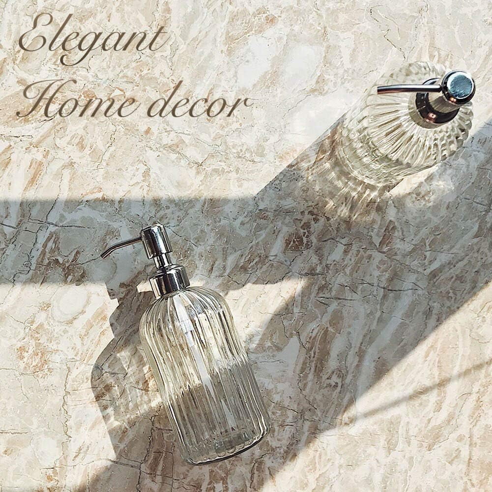 18 Oz Clear Glass Soap Dispenser with Rust-resistant Stainless Steel Pump Refillable Liquid Hand soap Dispenser for Bathroom Well-crafted Kitchen Soap Dispenser – Clear-View Organization for Flexible Room-to-Room Use
