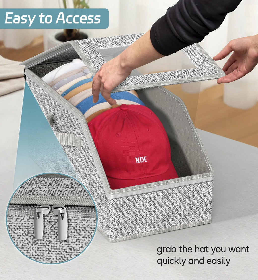 2 Pcs Stackable Hat Storage for Baseball Caps Holds up to 24 Caps Hat Organizer for Closet Sturdy Snapback Boxes for Men with Cardboard Grey – Stackable Organization for Flexible Room-to-Room Use