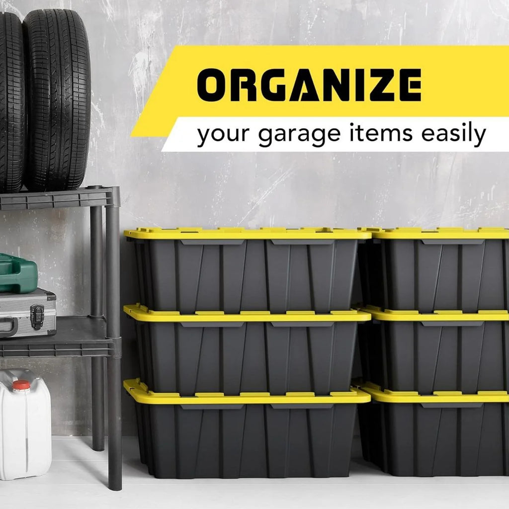8 PACK of Medium 12 Gallon Plastic Storage Bin Tote Organizing Container with Ultra Durable Secure Latching Lids Stackable Extra Strength Clear with Built in Handle - Black and Yellow – Stackable Organization for Flexible Room-to-Room Use