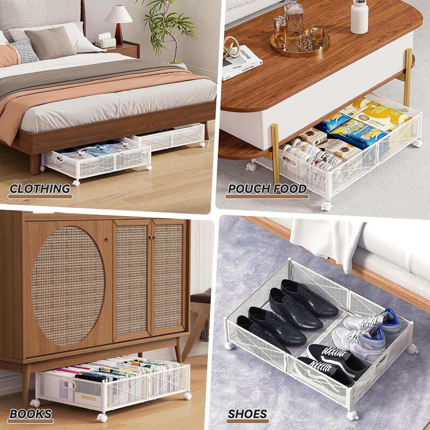 Under Bed Storage Containers with Wheels Under Bed Shoe Storage Organizer Drawer Tool-free Assembly Metal Storage Containers for Bedroom Clothes Shoes Blankets -2PCK – Multiroom Organization Format for Flexible Room-to-Room Use