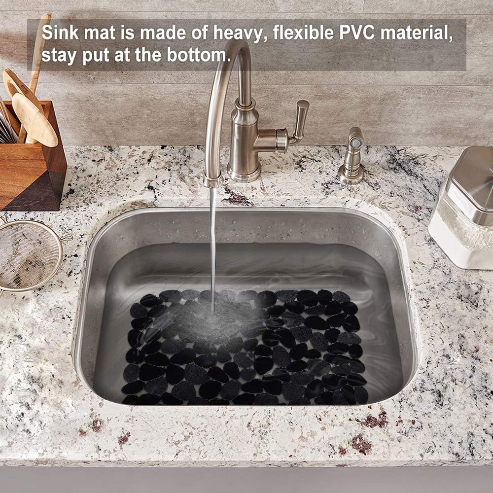 Bligli Pebble Sink Mat 2-Pack - PVC Kitchen Protector for Stainless Steel/Ceramic Dish Drying Mat for Dishes 15.7" x 11.8" Black – Durable Stainless Steel Construction for Flexible Room-to-Room Use