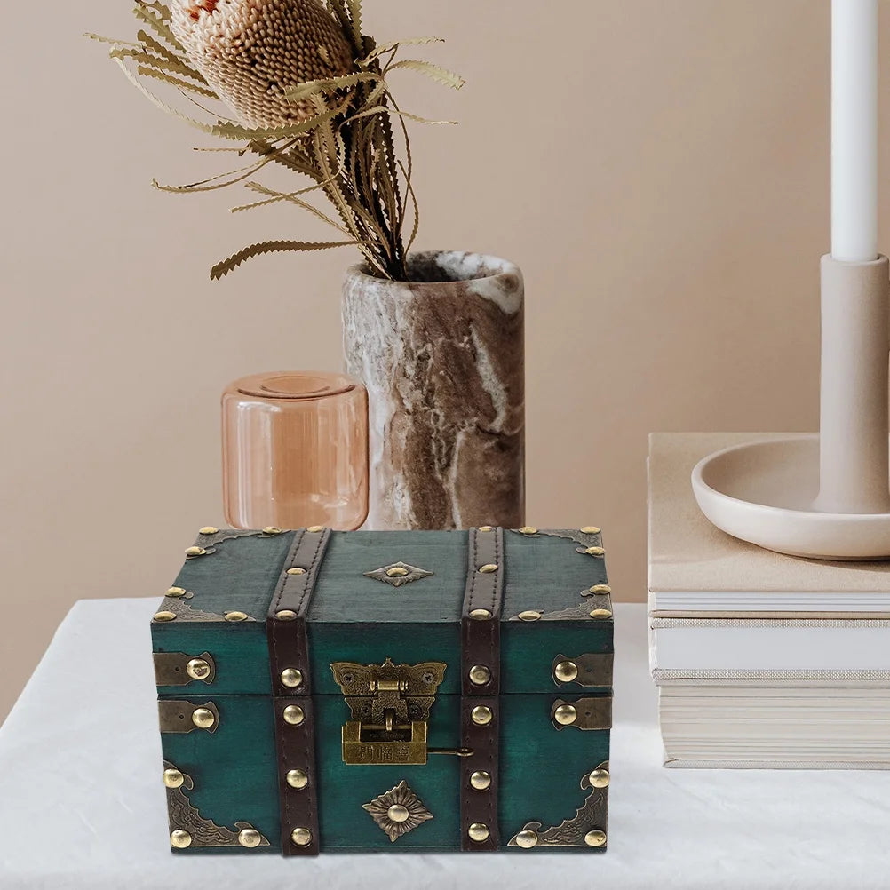 Wooden Storage Box Keepsake Stash Photo Treasure Chest Crate Dark Green – Natural-Look Construction for Flexible Room-to-Room Use
