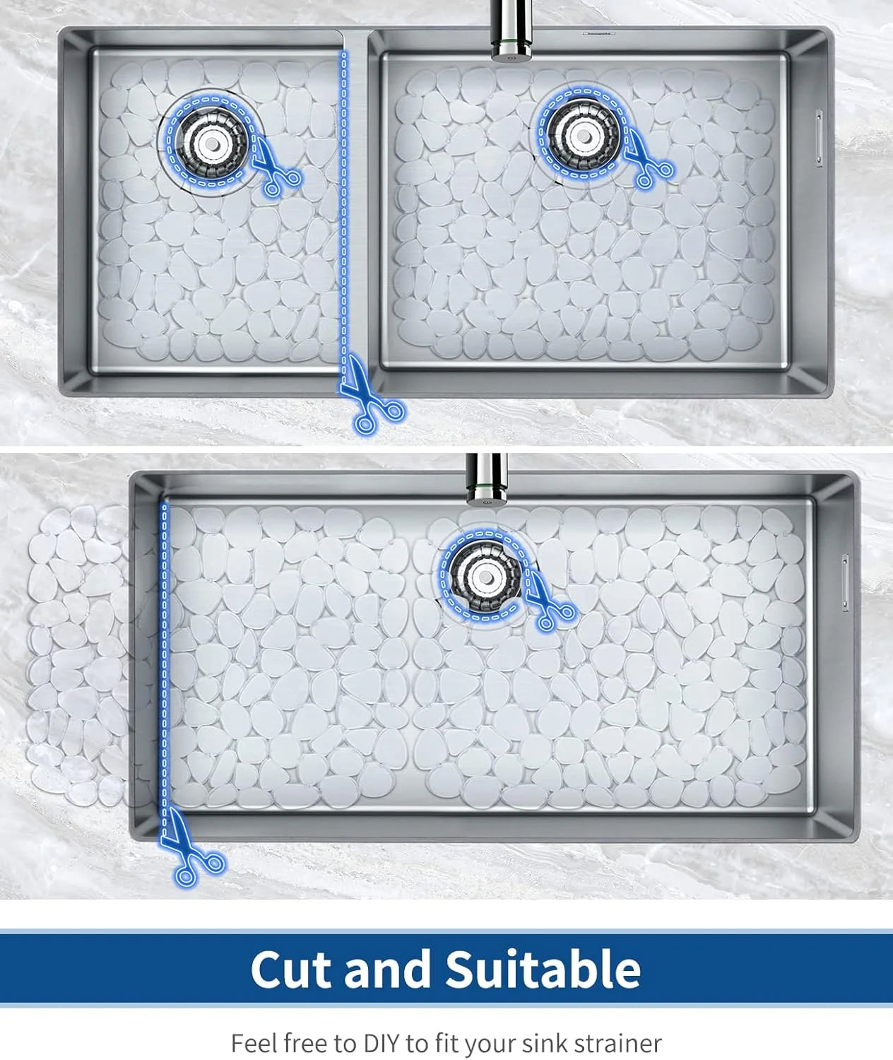 Bligli Pebble Sink Mat 2-Pack - PVC Kitchen Protector for Stainless Steel/Ceramic Dish Drying Mat for Dishes 15.7" x 11.8" Clear – Clear-View Organization for Flexible Room-to-Room Use