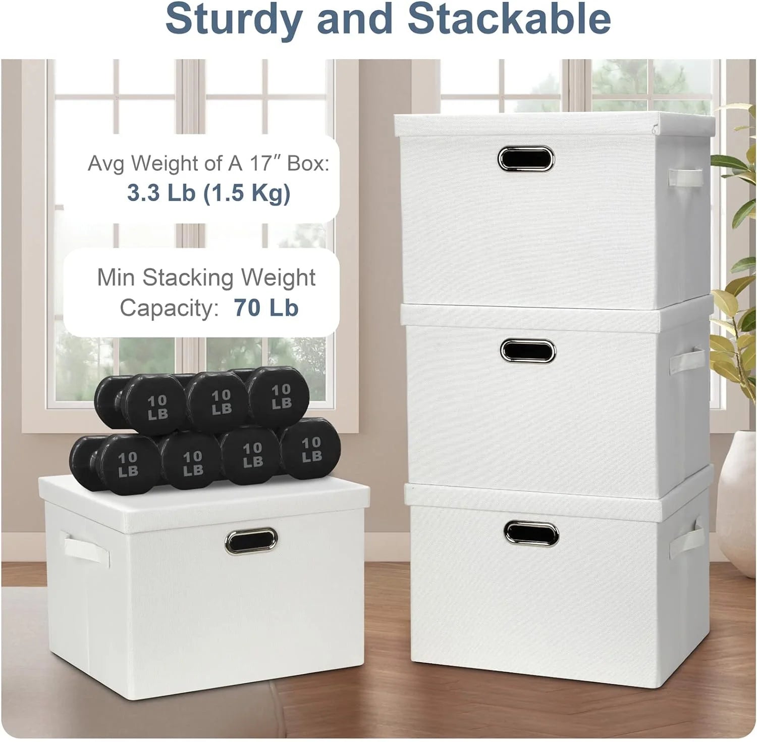 Large 17" 36 Quart Collapsible Stackable Storage Bins with Lids 3 Packs White Linen Fabric Closet Boxes with Lids Storage Cube Baskets Container Organizers for Bedroom Office(17 x12 x11) – Multiroom Organization Format for Flexible Room-to-Room Use
