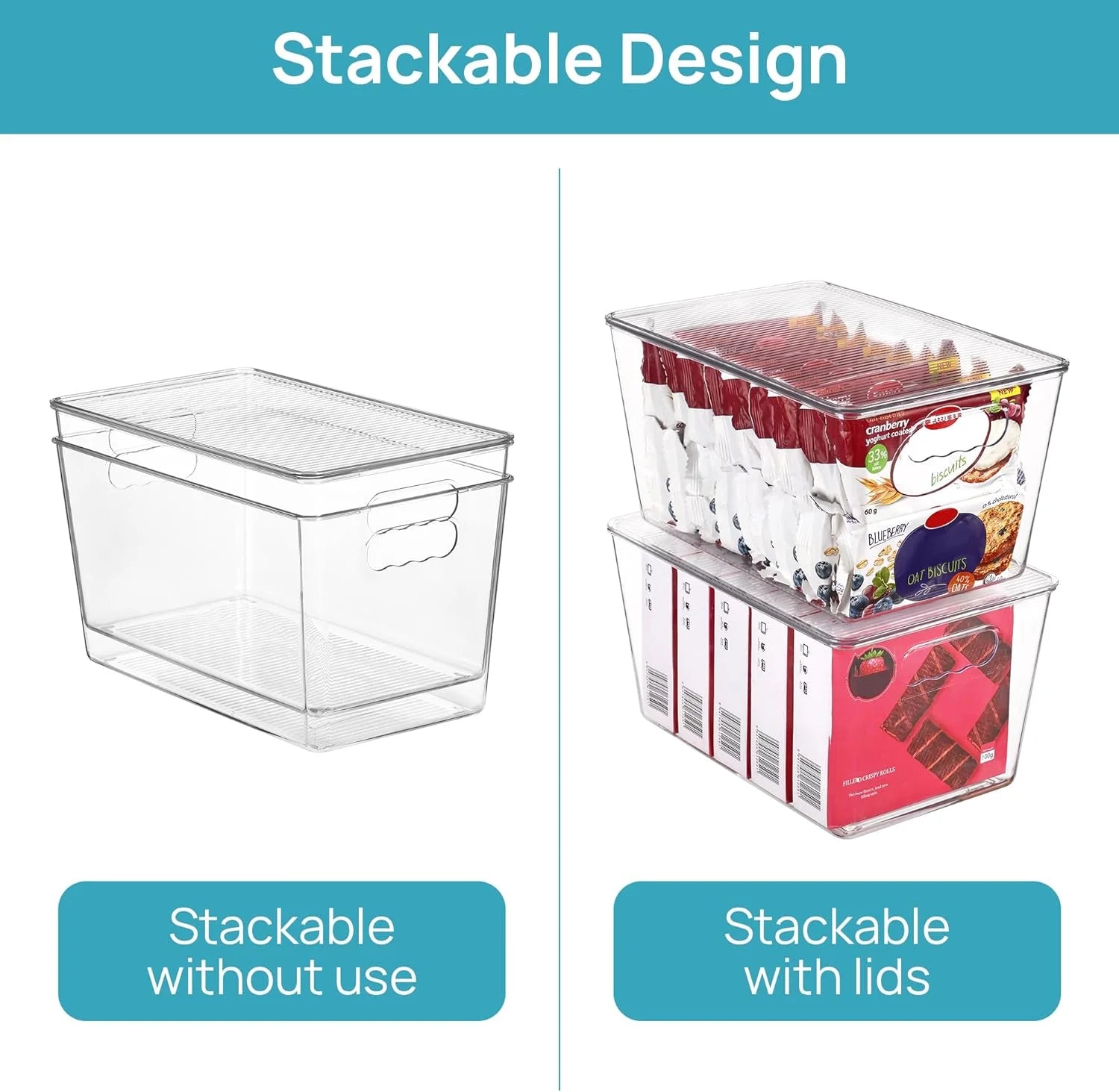 Clear Stackable Storage Bins with Lids Large Plastic Containers with Handle for Pantry Organizer and Storage,Suitable for Bathroom,Cabinet,Kitchen,Fridge,Closet Organization – Stackable Organization for Flexible Room-to-Room Use